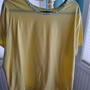 Lands' End Yellow Short Sleeve Top with Floral Neckline